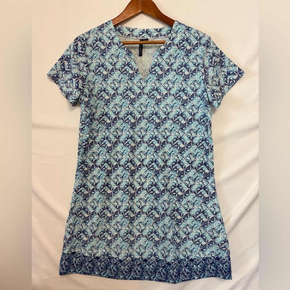 AQUA ET SOL Blue Tile Print Cover-Up Tunic Dress Size XL